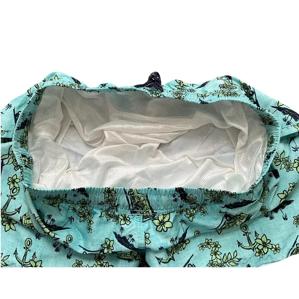 Men's Pull On Blue/green Surf Themed Swim Trunks/board Shorts Beach Vacation XL‎